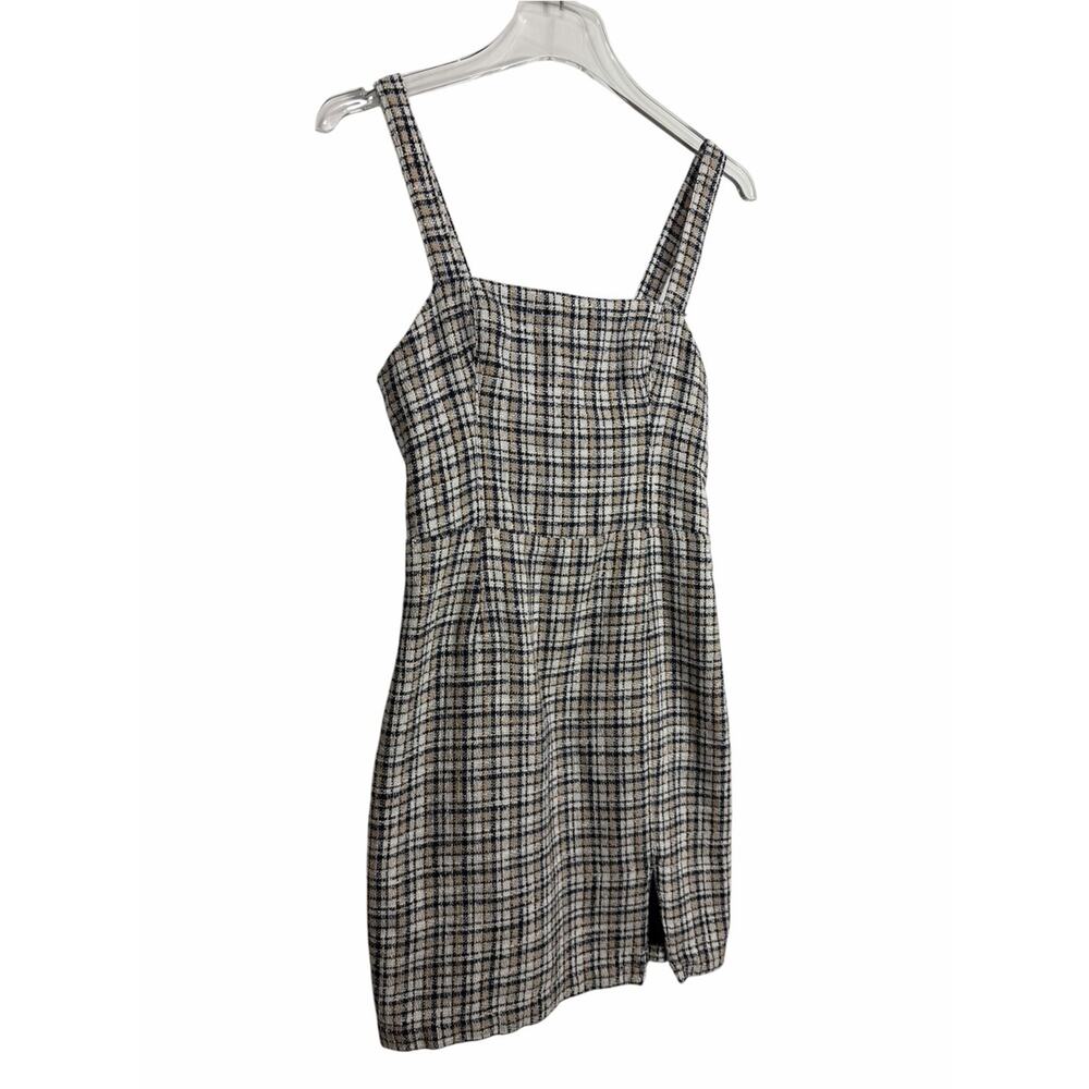 Abercrombie Plaid Tweed Split Mini Dress Jumper Blue Tan White Size Small Tall - Picture 4 of 9